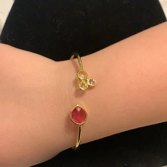 Gold Tone Crystal Earrings & Bracelet Set - Picture 2 of 5